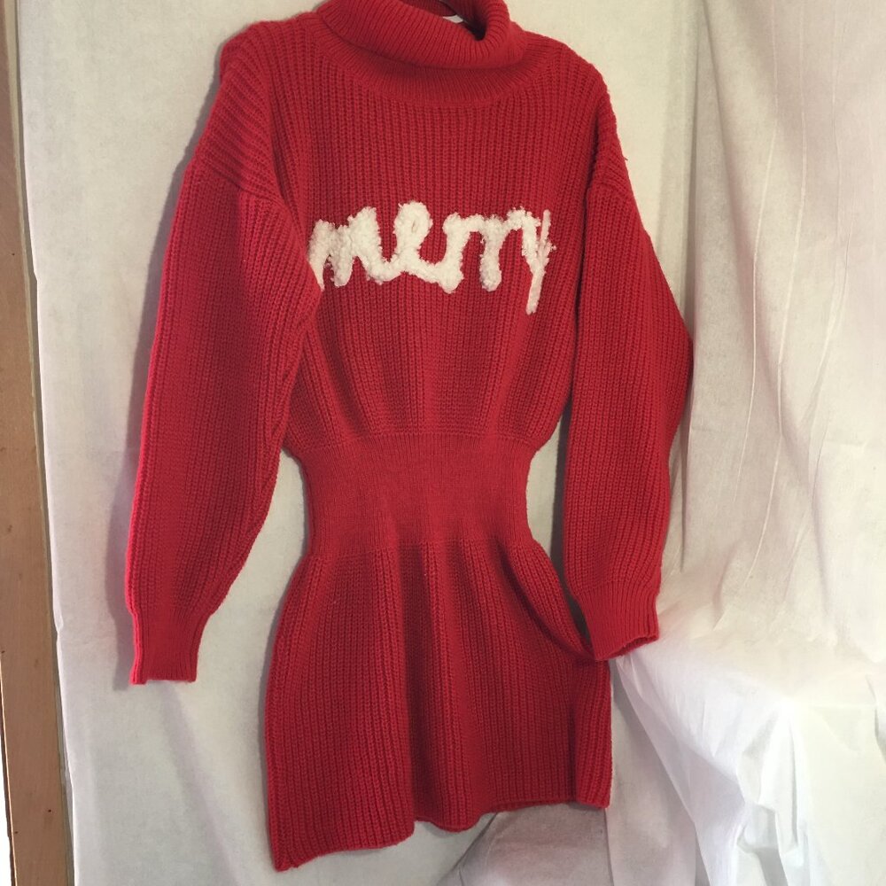 Sweater Dress Red Merry Knit Turtleneck long sleeve Midi S Ugly X-Mas